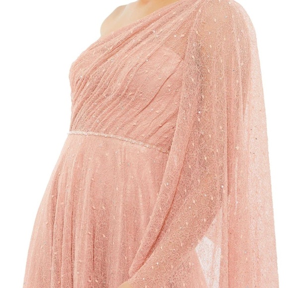 Mac Duggal 11244 NWT LACE ONE SHOULDER ILLUSION SLEEVE A LINE GOWN - Picture 3 of 7